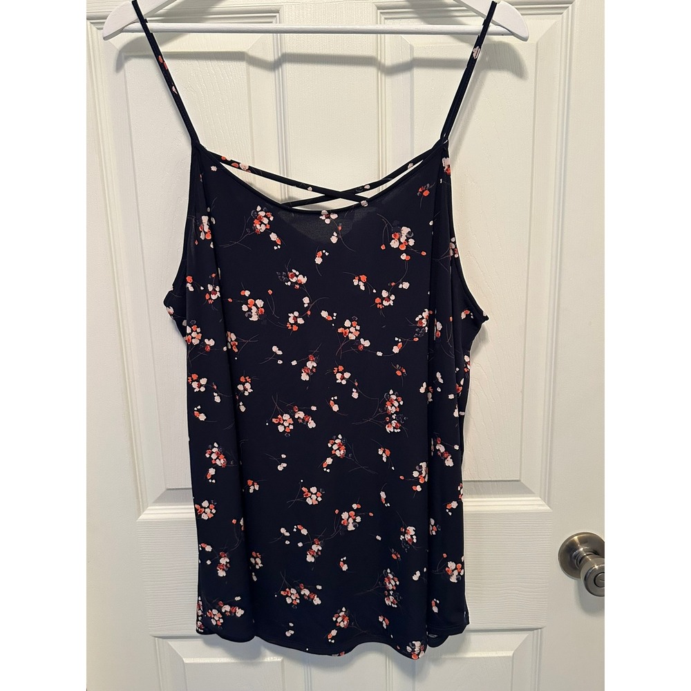 Kaileigh,‎ Felda Lattice Back Detail Knit Tank Navy Floral Print 1X